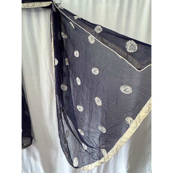 Navy Blue Sheer Embroidered Scarf – 39 x 88 Inches – Paisley Motif - Picture 7 of 7